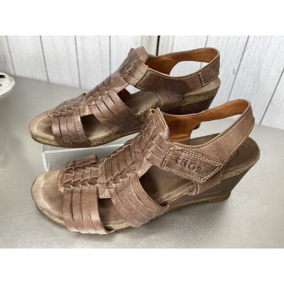 Taos Sandals Womens 8.5 Casual Strappy Slingback Wedge Brown Leather - Picture 1 of 5
